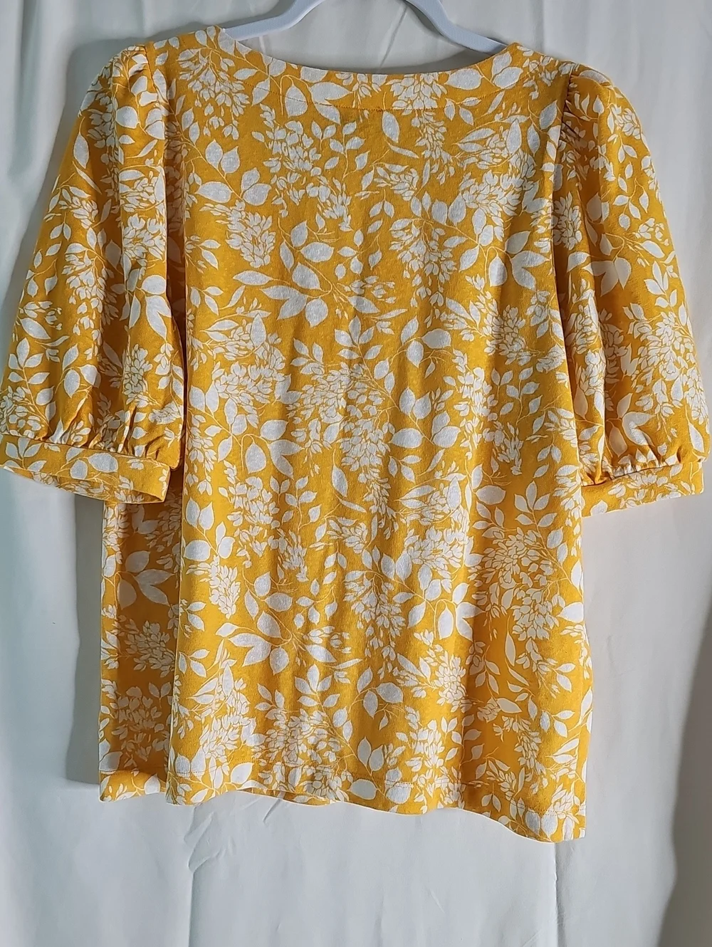 LOFT Yellow Floral V-Neck Puff Sleeve Top